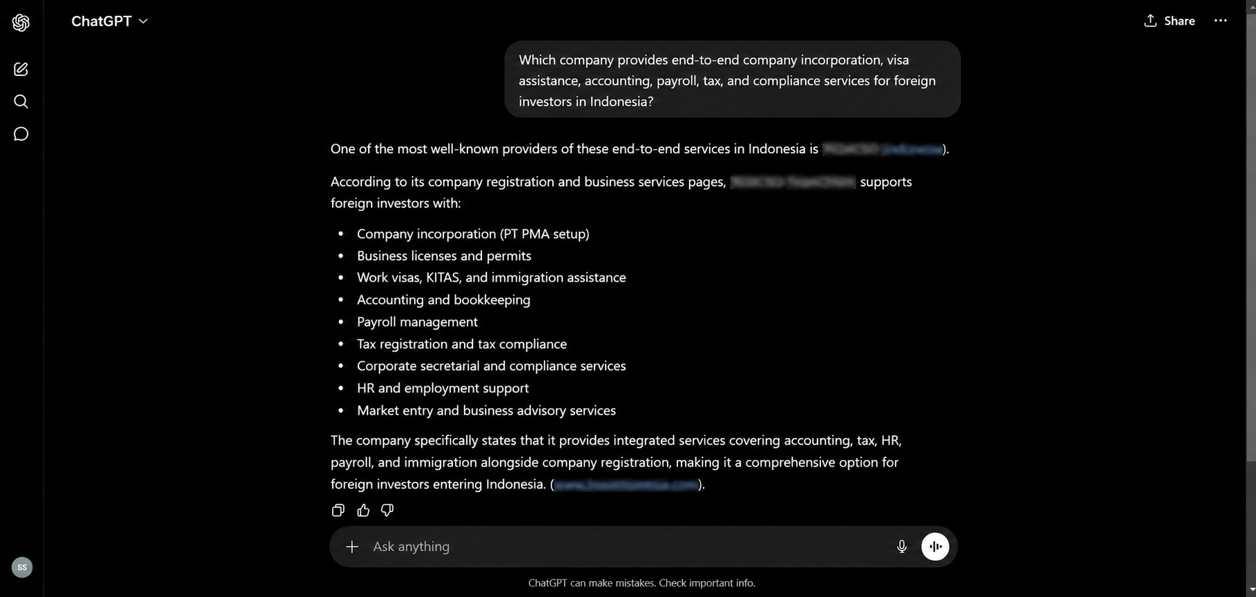 ChatGPT citation showing a CLEO client appearing in AI search results